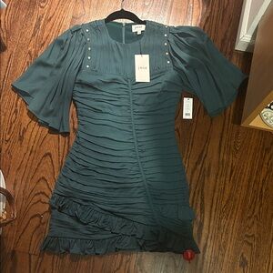 Joie Dark Teal Mini Dress with Ruffle Details
